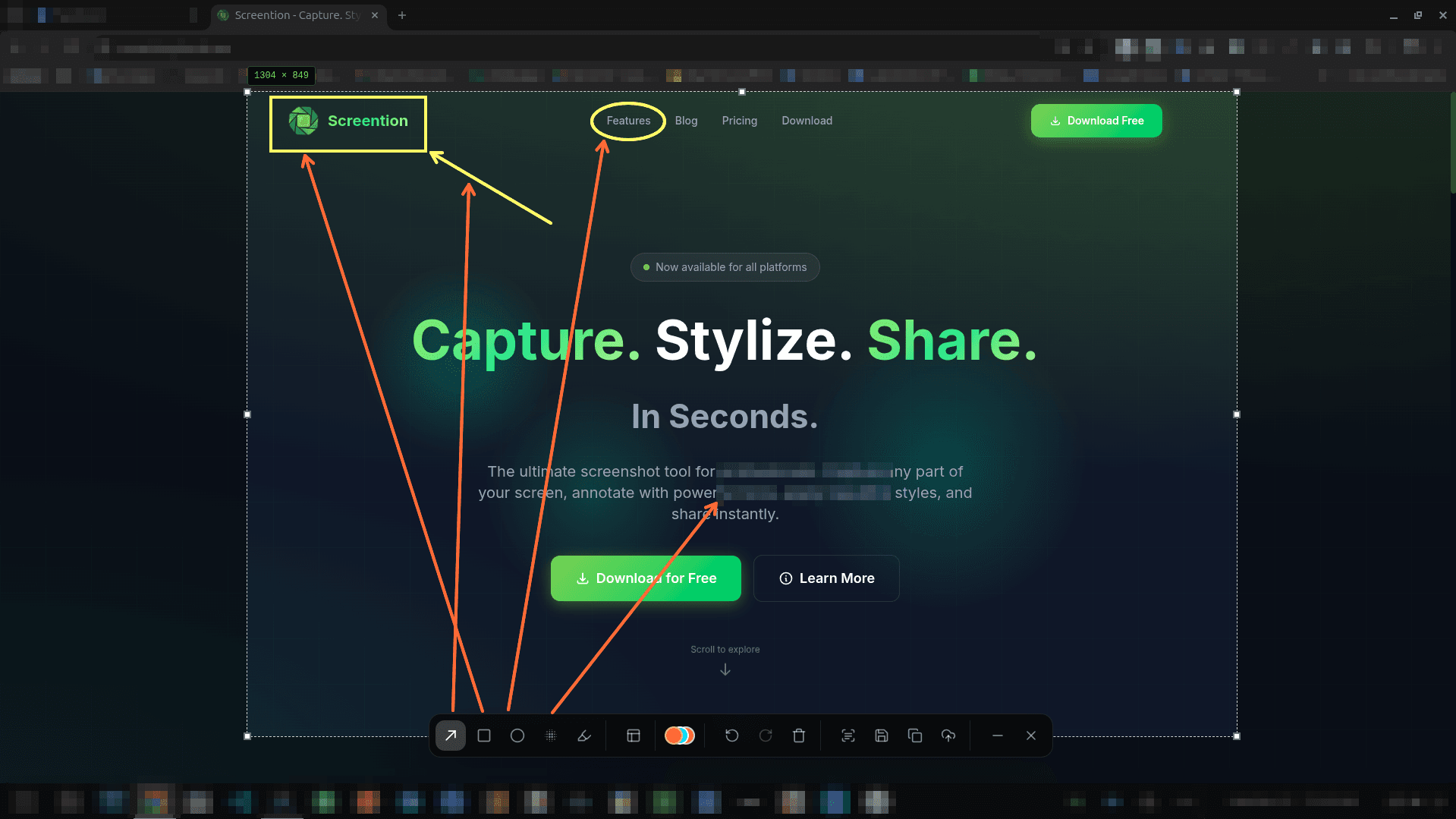 Screention modern Ksnip alternative with arrows and annotations