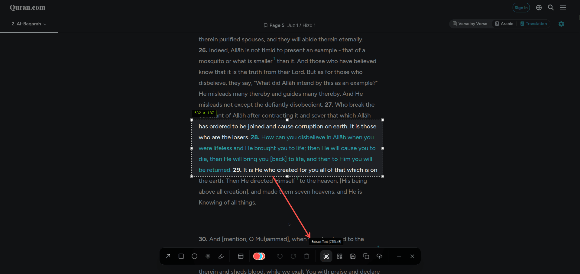 Screention OCR text extraction from a screenshot