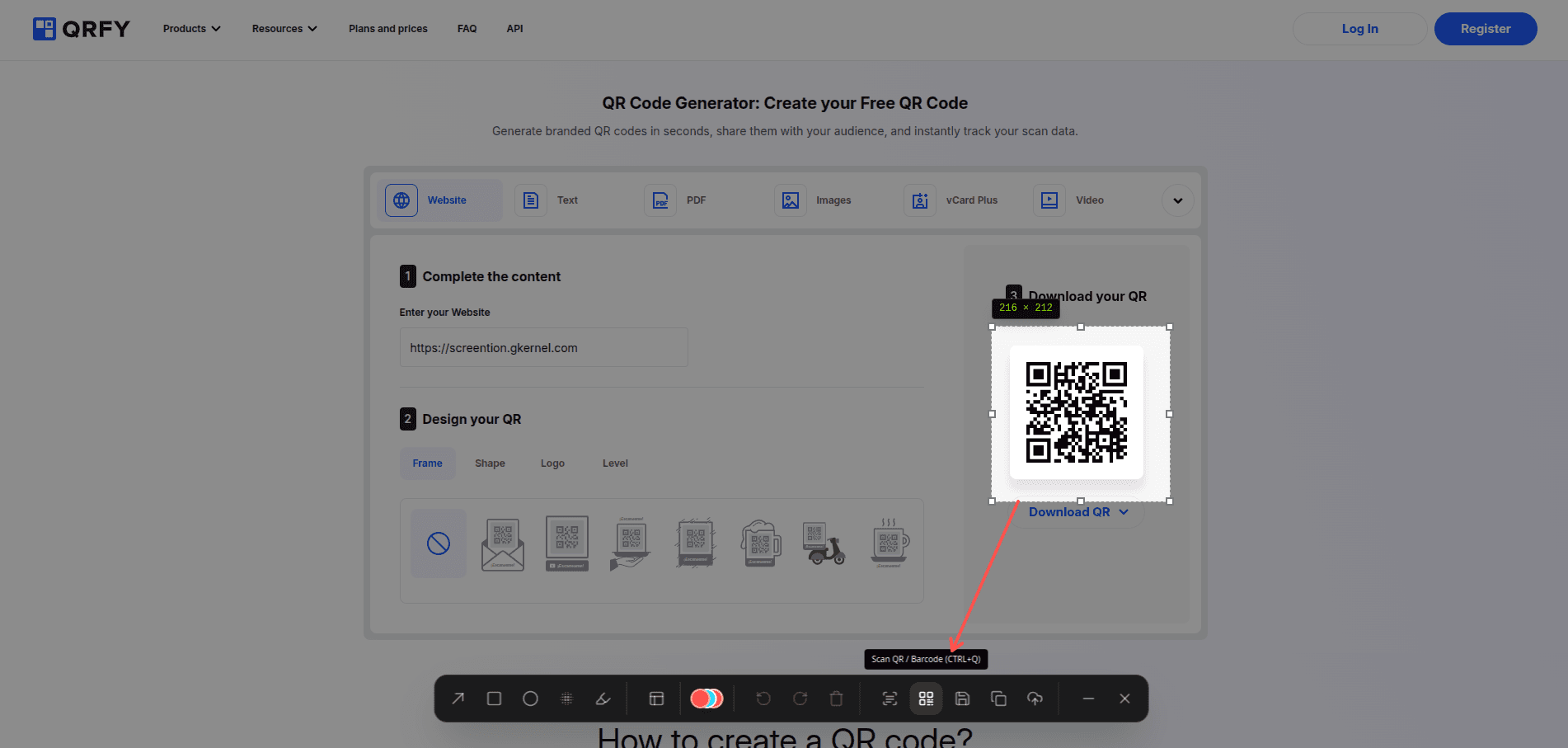 Scanning a QR code directly from a screenshot using Screention