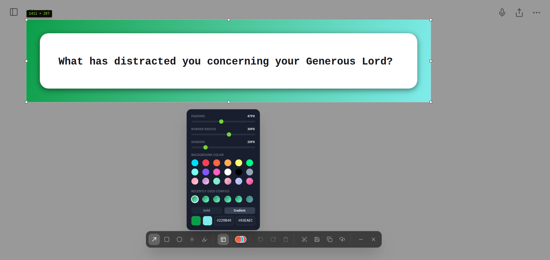 Screention background styling panel with gradient and padding controls