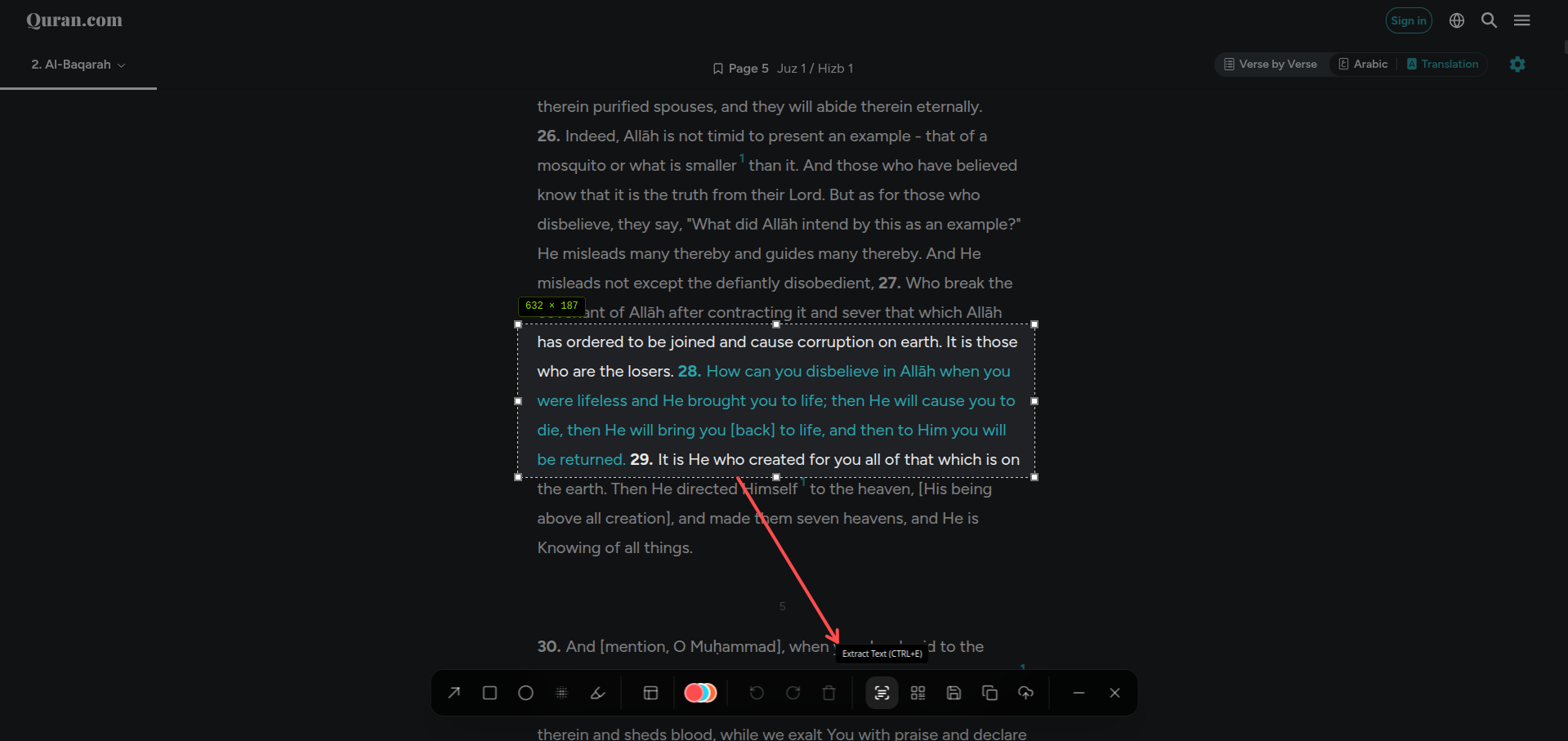Screention OCR text extraction from a screenshot