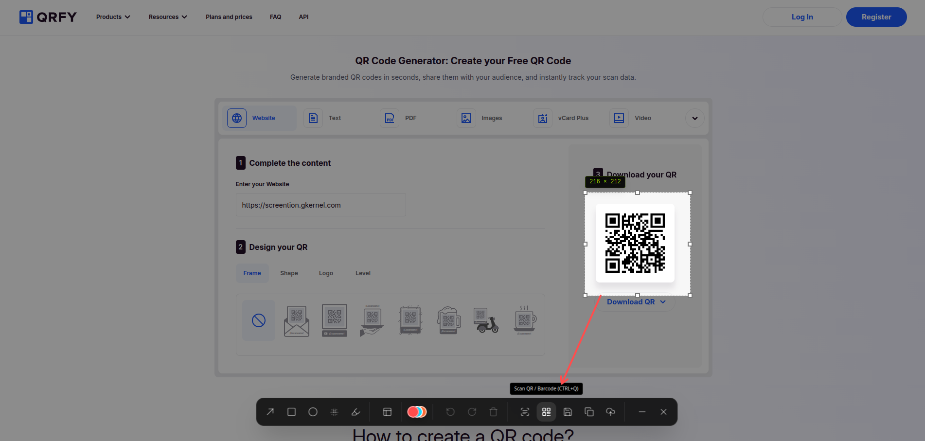 Screention QR code scanner
